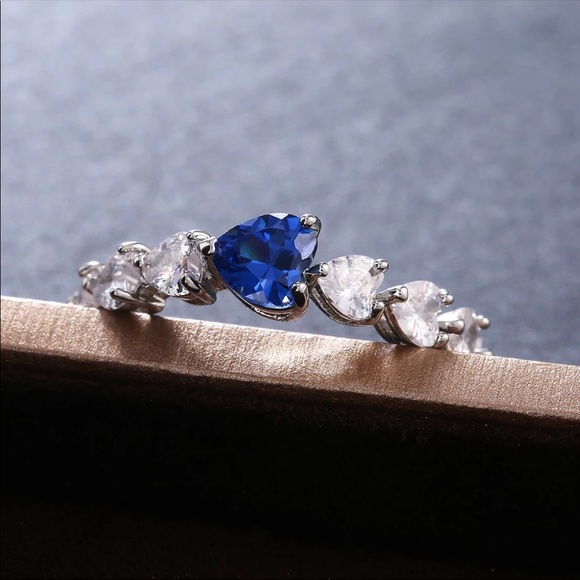 Romantic Heart 925 Silver Sapphire Ring New - Picture 4 of 6